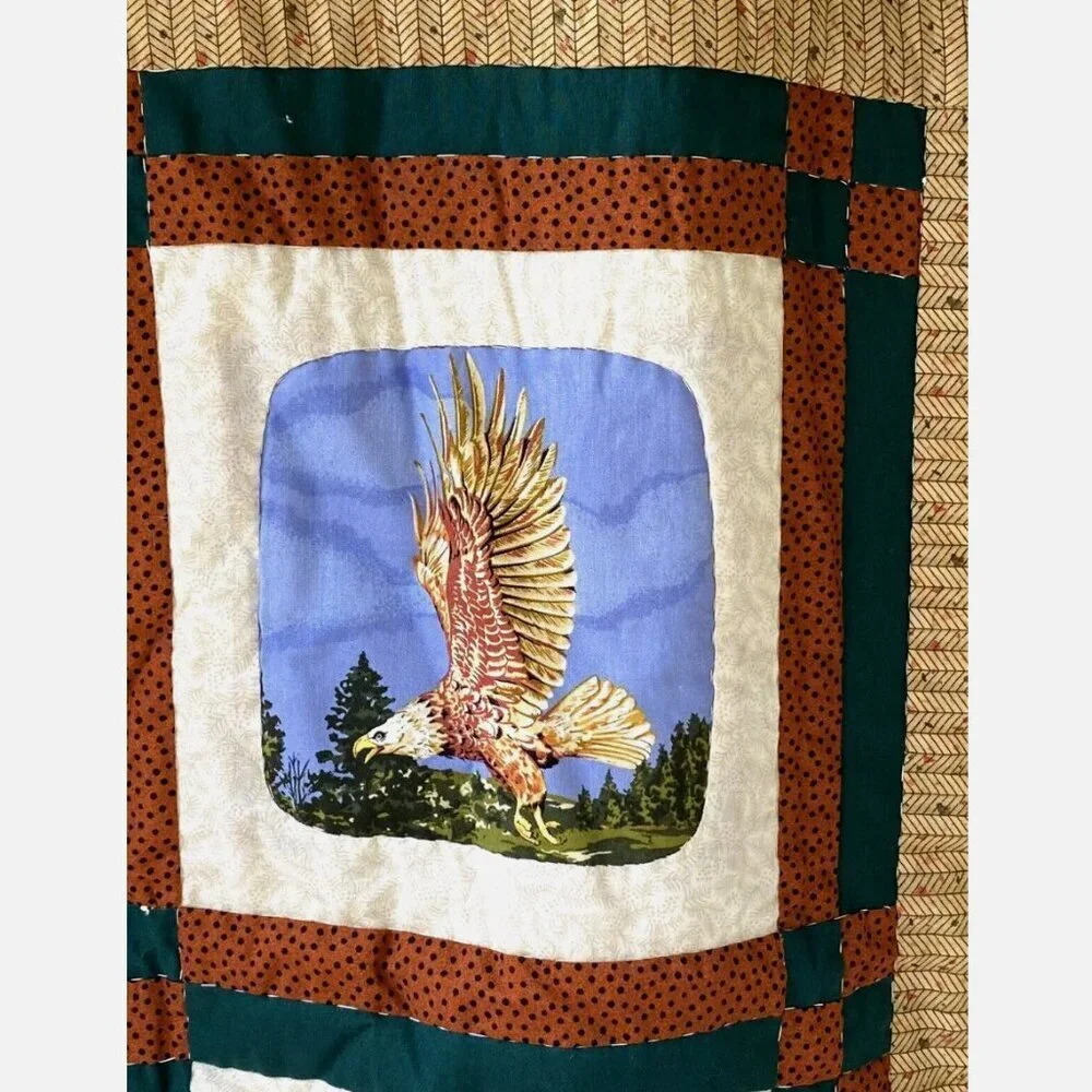 Handmade Cotton Quilt Lodge Animal Patchwork Cover Lap Blanket Throw 32